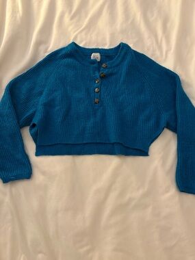 BDG Teal Button-Front Ribbed Cardigan